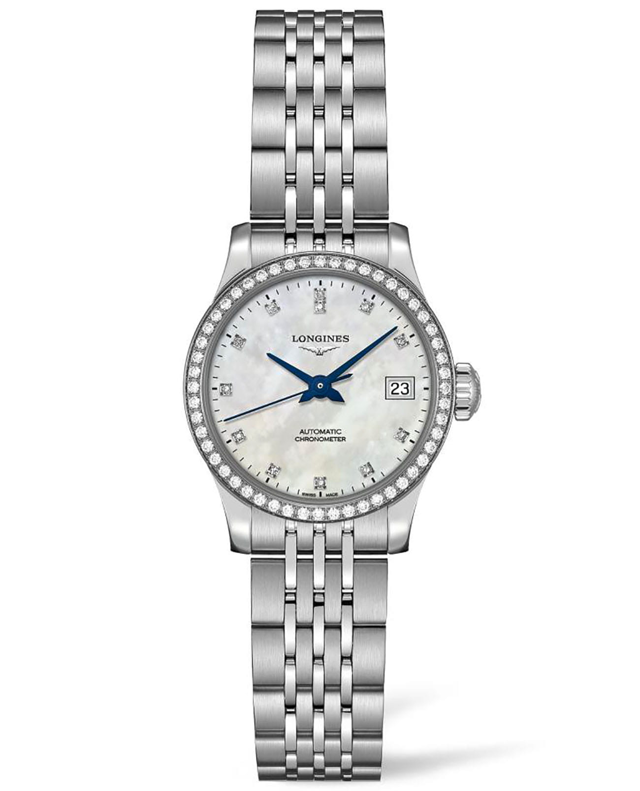 Longines Longines Record Collection L2.320.0.87.6  L23200876 механические женские часы перламутровый циферблат, браслет нержавеющая сталь — вид спереди